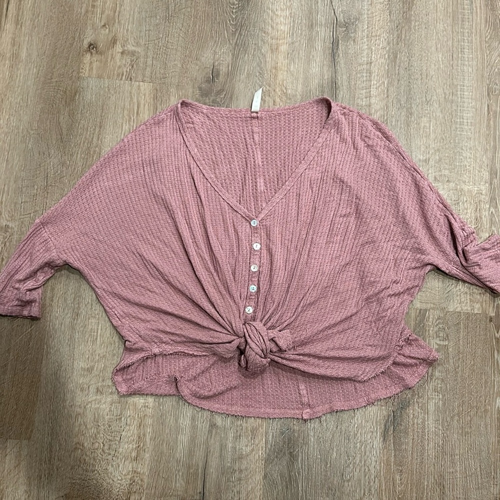 Rose MTS waffle shirt with front tie detail